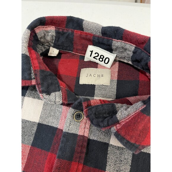 Jachs MFG Co. Red Black Grey Checkered Plaid Flannel Shirt - Men's Large - Picture 10 of 10